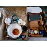 A mixed collection of items includig damaged Wedgwood lustre bowl, similar Moorcroft bowl,