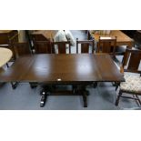 20th Century oak old charm extending pull out dining table and six matching chairs including two
