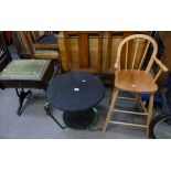 Unusual mid century side table with green metal supports,