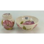 Moorcroft Magnolia patterned bowl and small ginger jar and lid (Bowl 16cm wide,