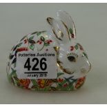 Royal Crown Derby Paperweight Meadow Rabbit with gold stopper for Collectors Guild with gold