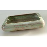 William Moorcroft Rectangular Lipped Dish with Mottled Green / Brown Glaze,