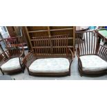 Ercol high stick back settee with two matching arm chairs (3)
