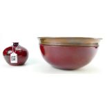 Royal Doulton Flambe large early bowl with copper rim, measuring 27.