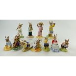 Royal Doulton Bunnykin On the Fairway DB427, Trumpet Player DB210, Happy Birthday DB21,