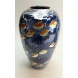 Lise B Moorcroft large studio vase decorated in a graphic fish gilt metal & crystal design,