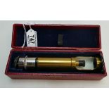 Student or pocket brass microscope in original leather case by J W Jackman, London. Case 21cm wide.
