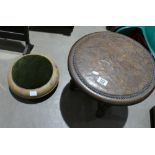 20th century oak stool with embossed leather top and a pine foot stool (2)