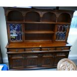 20th Century oak large old charm dresser sideboard with a four over base and two lead glazed doors