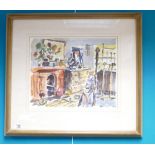 Original John Willis watercolour titled Emma's Room 64 x 71cm