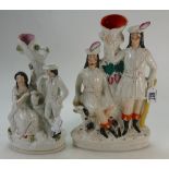 Two large Staffordshire spill vase groups, ROBIN HOOD 37cm, together with a PAIR OF LOVERS,