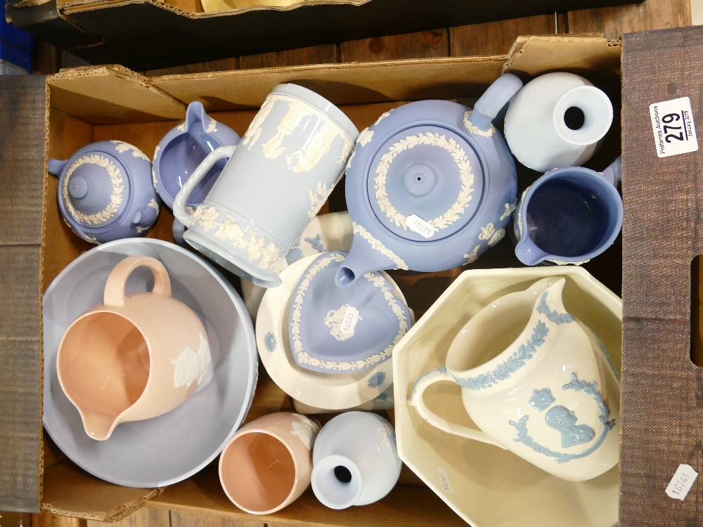 A collection of Wedgwood jasper ware to include teapot, milk jug, sugar bowl,