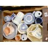 A collection of Wedgwood jasper ware to include teapot, milk jug, sugar bowl,