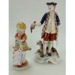 Spode pottery figure of huntsman with hound holding bird, marked Chelsea no 3,