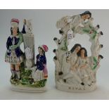 Staffordshire Arbour group The Rival and Highland figure. 28-31.5cm.