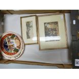 A mixed collection including framed 19th century Baxter type prints together with Wedgwood branded