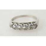 14ct white gold set 5 stone diamond ring - stone weight about 0.5ct (5 x 10pt). Size N1/2. Weight 3.