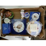 A mixed collection of items including Royal Worcester decorative plates,