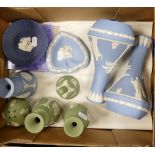 A collection wedgwood jasper to include vases pin dishes