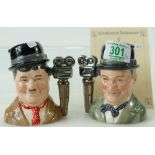Royal Doulton small character jugs Stan Laurel D7008 and Oliver Hardy D7009, both limited edition (