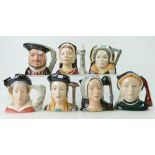 Royal Doulton Small Character Jugs Henry VIII and his 6 Wives comprising Henry D6647, Catherine of
