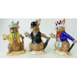 Royal Doulton Bunnykins teapots USA President D6996, City Gent D6966 and Aussie Explorer D7027 , all