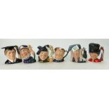 Royal Doulton small character jug Wizard D6905, Graduate D6916, Old Salt D6554, Guardsman D6771, Tam