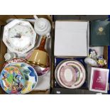 A Collection of decorative wallplates, ceramic clocks, Waade Whiskey decanters, Wedgwood Peter