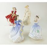 Royal Doulton Lady figures Top of the Hill HN1834, Sheila HN2742, Rebecca HN4041 and Summer Breeze