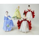 A group of china lady figures to include Royal Doulton Sara HN2265(damaged), Sarar HN2265(seconds,