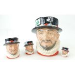 Royal Doulton Character Jugs Large Beefeater D6206, small Beefeater D6233, Miniture Beefeater