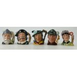 A collection of Royal Doulton small character jugs to include D6877, The Sleuth D6635, Sancho