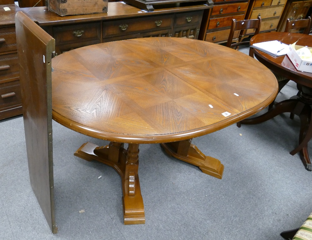 Reproduction double pedestaled extending pull out dining table (1 leaf)