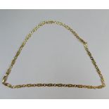 9ct gold flat fancy link neck chain, 44cm long. 11.4g.