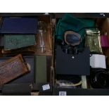 A mixed collection of items to include glassware, leather bound albums,