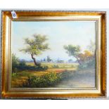 D Tanner landscape oil on canvas in gilt frame. 39cm x 49cm excl. frame.