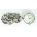 Silver pocket watch with two silver Albert chains,