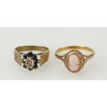 Ladies 9ct gold cameo ring and 9ct gold sapphire ring, 6.