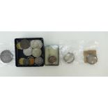 Mexican 1891 silver 8 reales coin, Edward VII silver medallion, a few other coins inc.