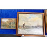 Oil on board framed shore side scene marked ACW T Medway & similar marked watercolour(2)