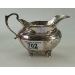 Silver cream / milk jug, dents & bruising, uneven on feet. Sheffield 1919. 197g.