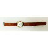 J W Benson 9ct hallmarked gold gents wrist watch in ticking order, 30mm wide excl. button.