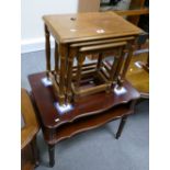 Reproduction mahogany side unit with a oak nest of tables (2)