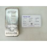 Fine silver 1kg bullion bar by Metalor with Cert.