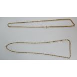 Two 9ct gold neck chains, 46 & 52cm long. 6.4g.