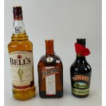 Bells Scotch Whiskey together with small bottle of Cointreau Orange Liqueur and Baileys (3)