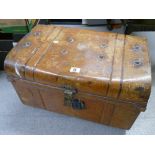 Vintage tin arched chest painted in scumbled tangerine orange