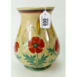 Wedgwood earthenware straw glazed vase handpainted all around with poppies and leaves,