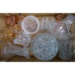 A collection of cut glass items including bowls, fruit baskets ,