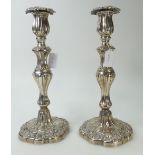 Large pair George III silver candlesticks, Sheffield 1817. 31.5cm high x 14 cm wide at base.